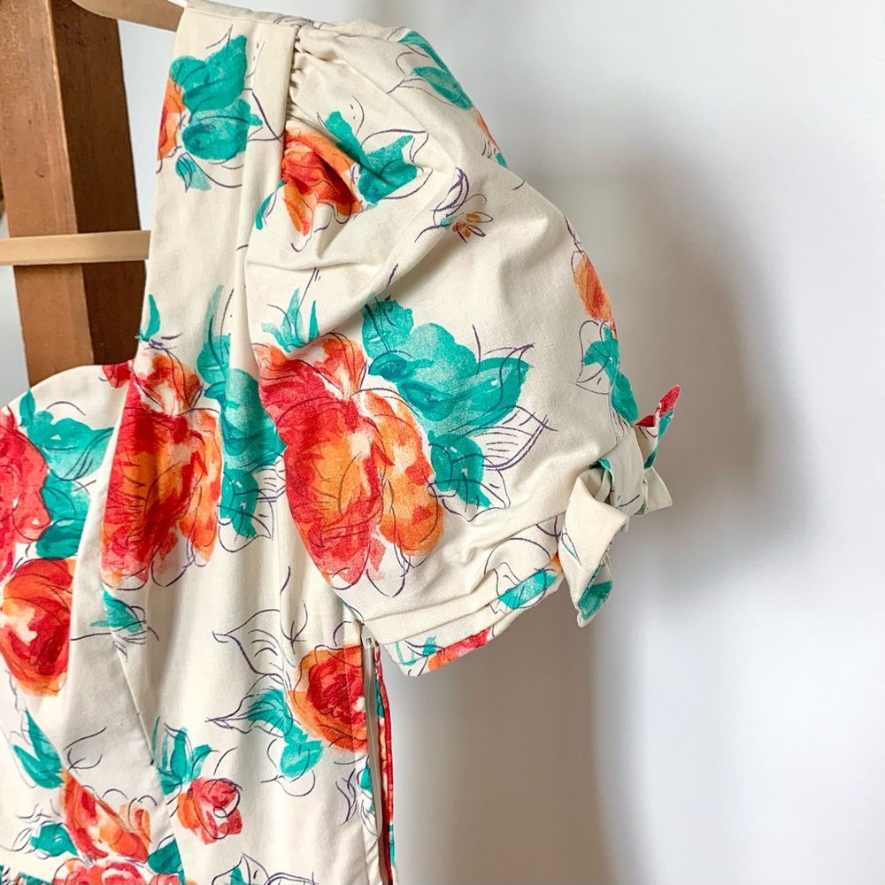 Laura Ashley Cream Floral Midi Dress with Red & Teal Flowers - Picture 13 of 15